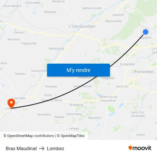 Brax Maudinat to Lombez map