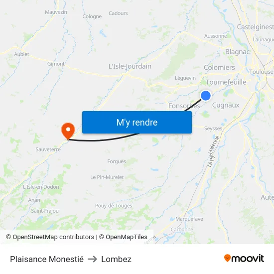 Plaisance Monestié to Lombez map
