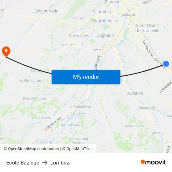 Ecole Baziège to Lombez map