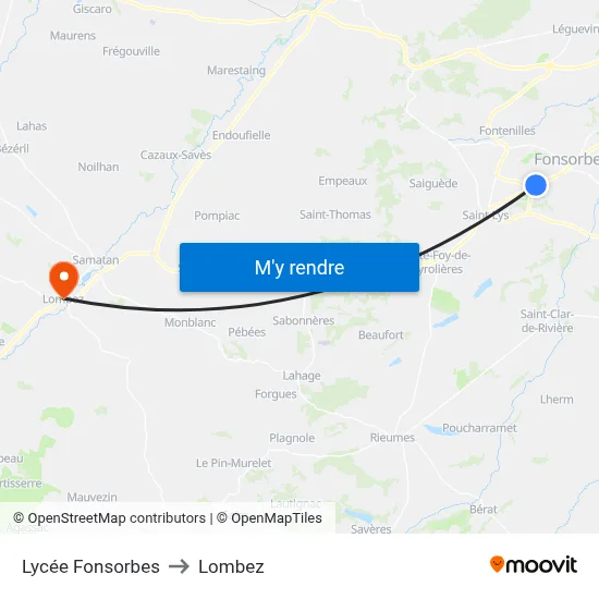 Lycée Fonsorbes to Lombez map