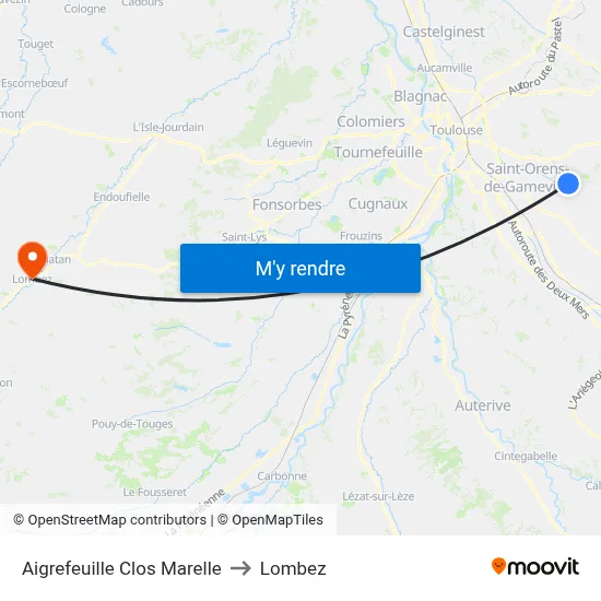 Aigrefeuille Clos Marelle to Lombez map