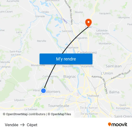 Vendée to Cépet map