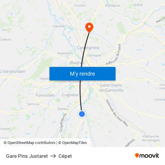 Gare Pins Justaret to Cépet map