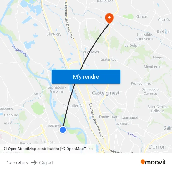 Camélias to Cépet map