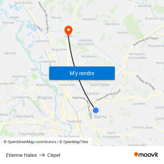 Etienne Hales to Cépet map