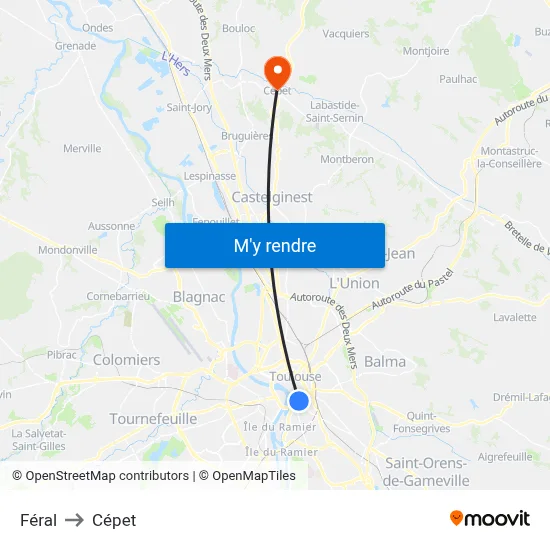 Féral to Cépet map