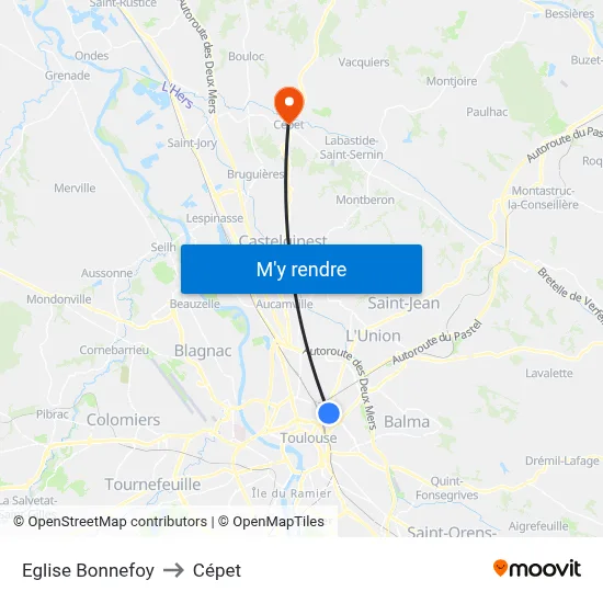 Eglise Bonnefoy to Cépet map