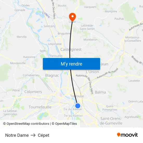 Notre Dame to Cépet map