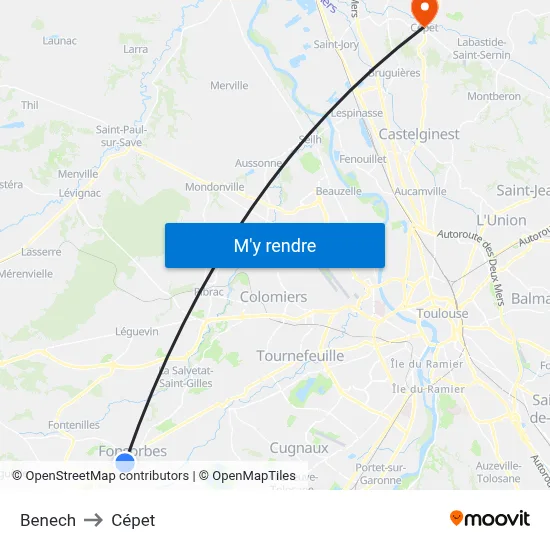 Benech to Cépet map