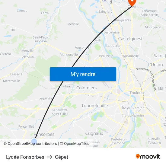 Lycée Fonsorbes to Cépet map