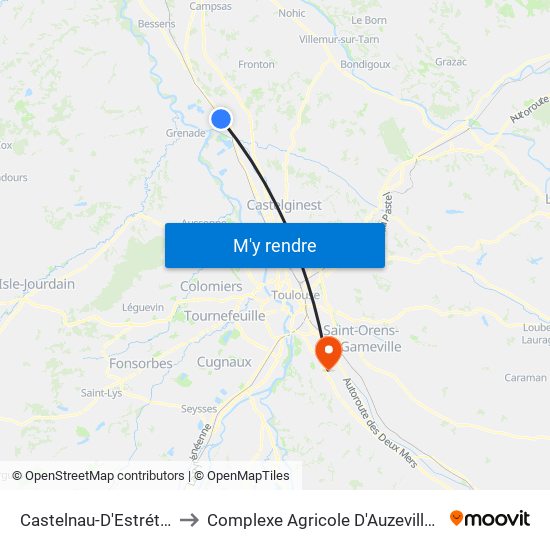 Castelnau-D'Estrétefonds to Complexe Agricole D'Auzeville-Tolosane map