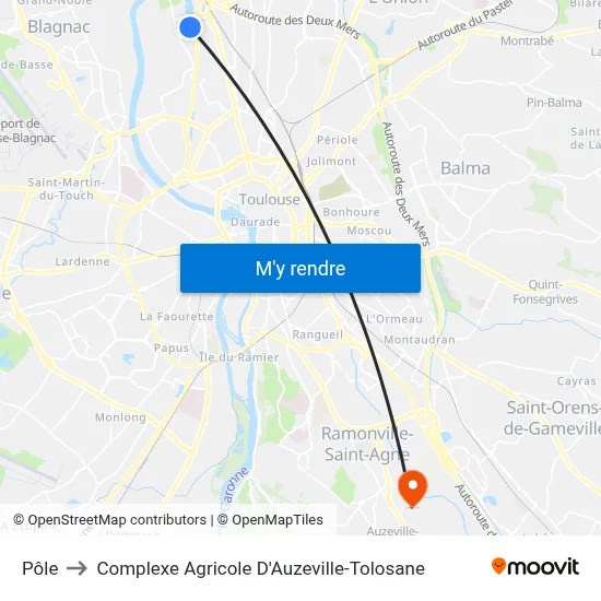 Pôle to Complexe Agricole D'Auzeville-Tolosane map