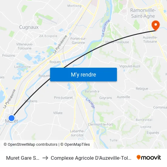 Muret Gare Sncf to Complexe Agricole D'Auzeville-Tolosane map