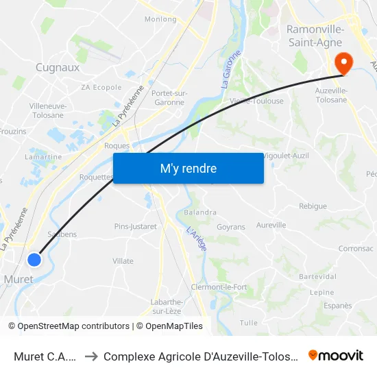 Muret C.A.M. to Complexe Agricole D'Auzeville-Tolosane map