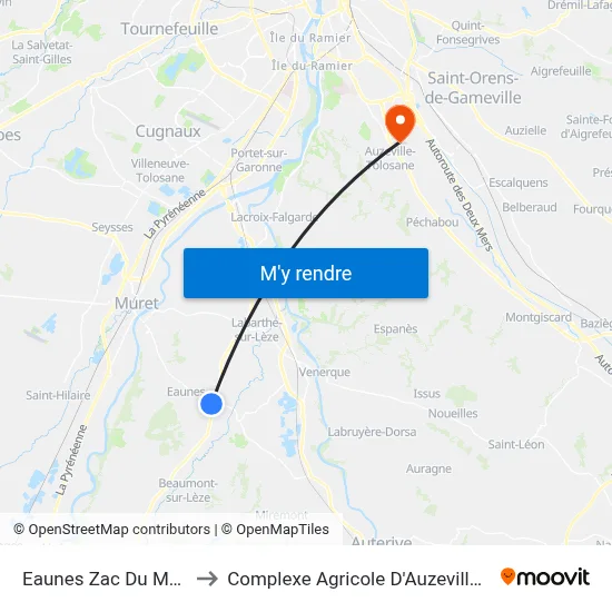 Eaunes Zac Du Mandarin to Complexe Agricole D'Auzeville-Tolosane map