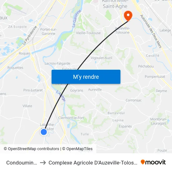 Condoumines to Complexe Agricole D'Auzeville-Tolosane map