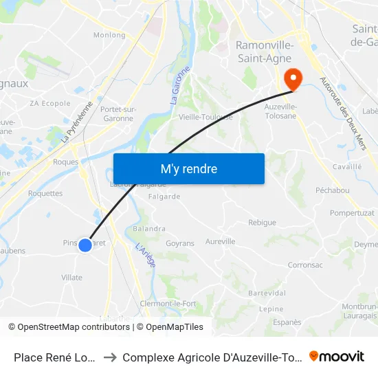 Place René Loubet to Complexe Agricole D'Auzeville-Tolosane map