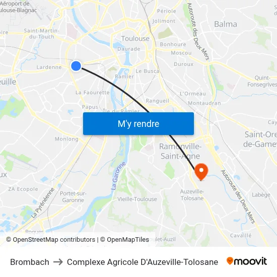 Brombach to Complexe Agricole D'Auzeville-Tolosane map