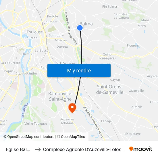 Eglise Balma to Complexe Agricole D'Auzeville-Tolosane map
