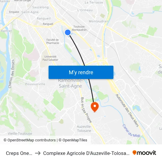 Creps  Onera to Complexe Agricole D'Auzeville-Tolosane map