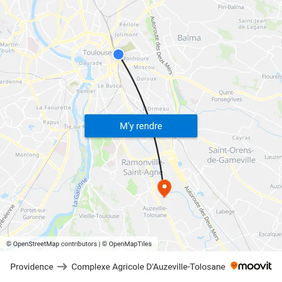 Providence to Complexe Agricole D'Auzeville-Tolosane map