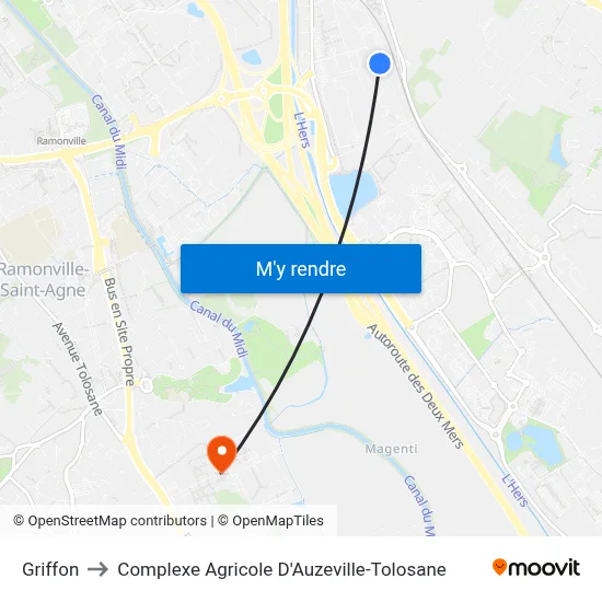 Griffon to Complexe Agricole D'Auzeville-Tolosane map