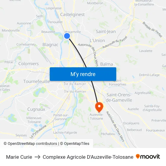 Marie Curie to Complexe Agricole D'Auzeville-Tolosane map