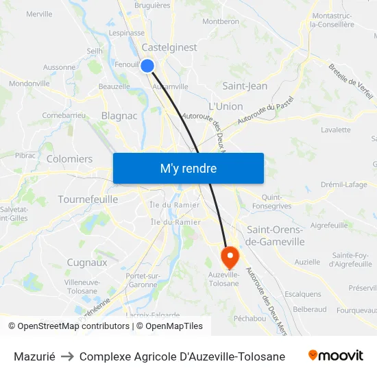 Mazurié to Complexe Agricole D'Auzeville-Tolosane map