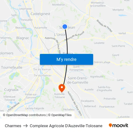 Charmes to Complexe Agricole D'Auzeville-Tolosane map