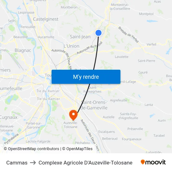 Cammas to Complexe Agricole D'Auzeville-Tolosane map