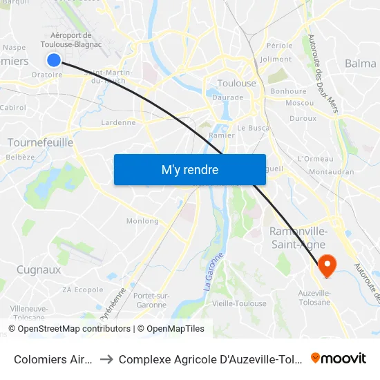 Colomiers Airbus to Complexe Agricole D'Auzeville-Tolosane map