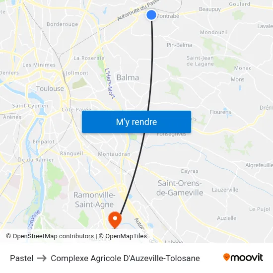 Pastel to Complexe Agricole D'Auzeville-Tolosane map