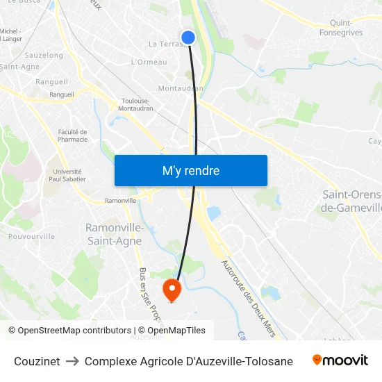 Couzinet to Complexe Agricole D'Auzeville-Tolosane map