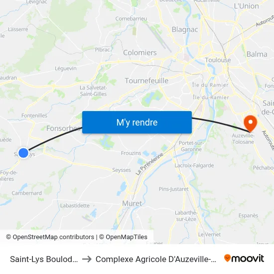 Saint-Lys Boulodrome to Complexe Agricole D'Auzeville-Tolosane map