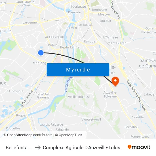 Bellefontaine to Complexe Agricole D'Auzeville-Tolosane map