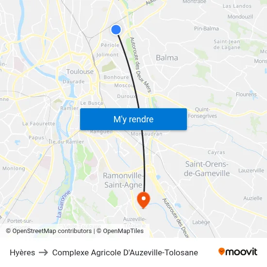 Hyères to Complexe Agricole D'Auzeville-Tolosane map