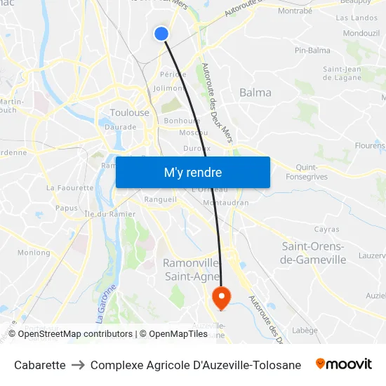 Cabarette to Complexe Agricole D'Auzeville-Tolosane map