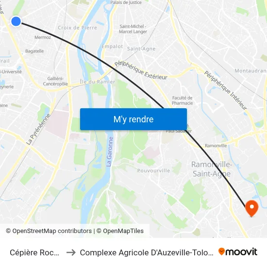 Cépière Rocade to Complexe Agricole D'Auzeville-Tolosane map