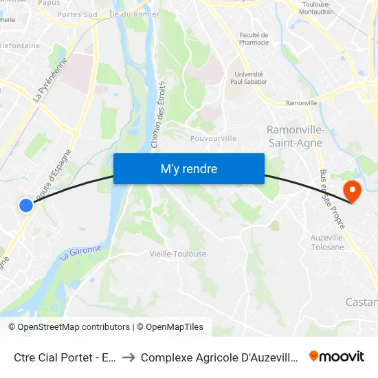 Ctre Cial Portet - Entrée 5 to Complexe Agricole D'Auzeville-Tolosane map