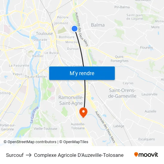Surcouf to Complexe Agricole D'Auzeville-Tolosane map