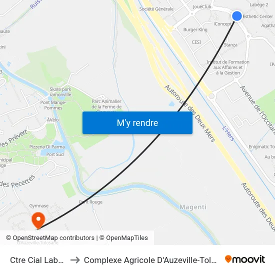 Ctre Cial Labège to Complexe Agricole D'Auzeville-Tolosane map