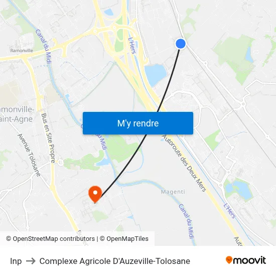 Inp to Complexe Agricole D'Auzeville-Tolosane map