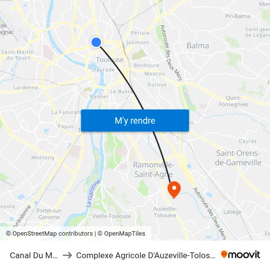 Canal Du Midi to Complexe Agricole D'Auzeville-Tolosane map