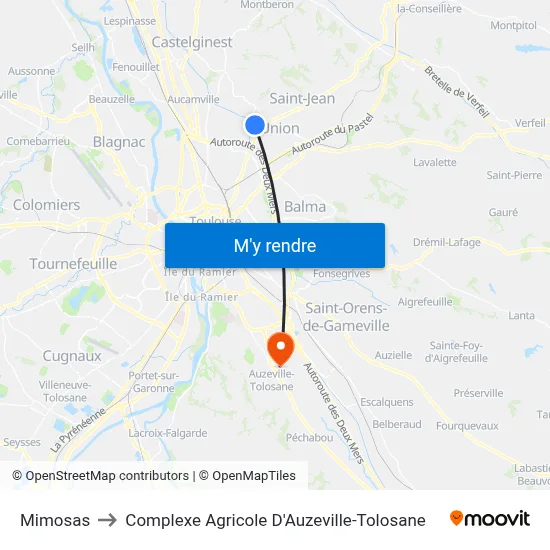 Mimosas to Complexe Agricole D'Auzeville-Tolosane map