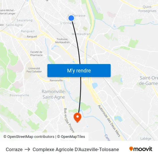 Corraze to Complexe Agricole D'Auzeville-Tolosane map