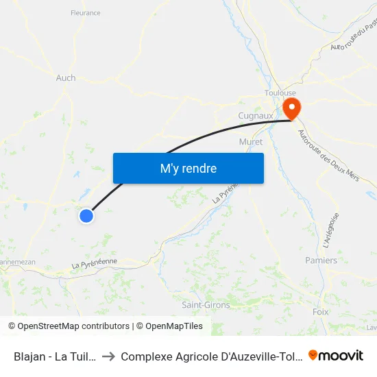 Blajan - La Tuilerie to Complexe Agricole D'Auzeville-Tolosane map