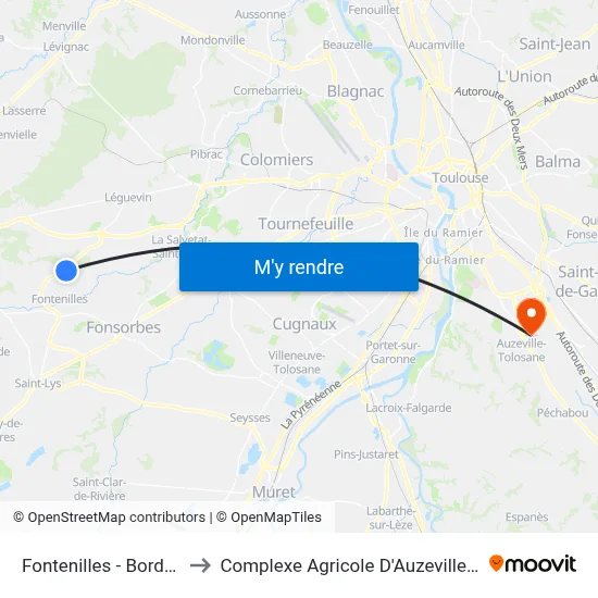 Fontenilles - Bordeneuve to Complexe Agricole D'Auzeville-Tolosane map