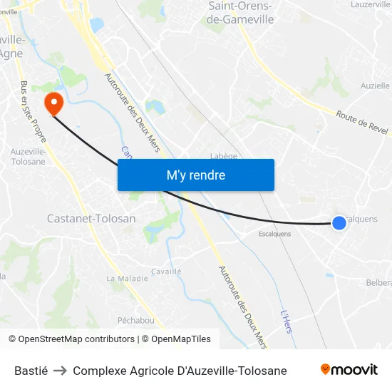 Bastié to Complexe Agricole D'Auzeville-Tolosane map