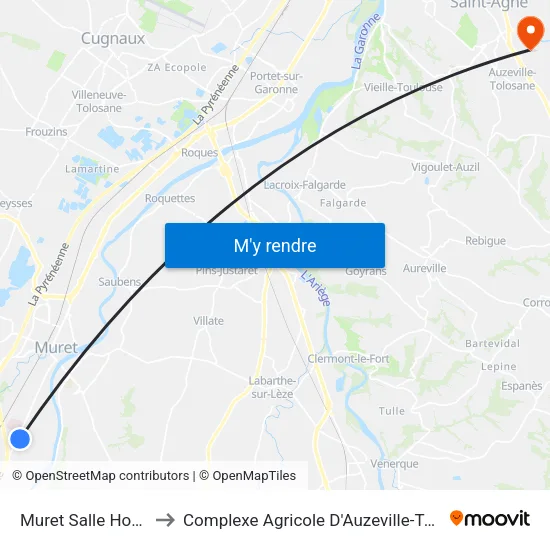 Muret Salle Horizon to Complexe Agricole D'Auzeville-Tolosane map