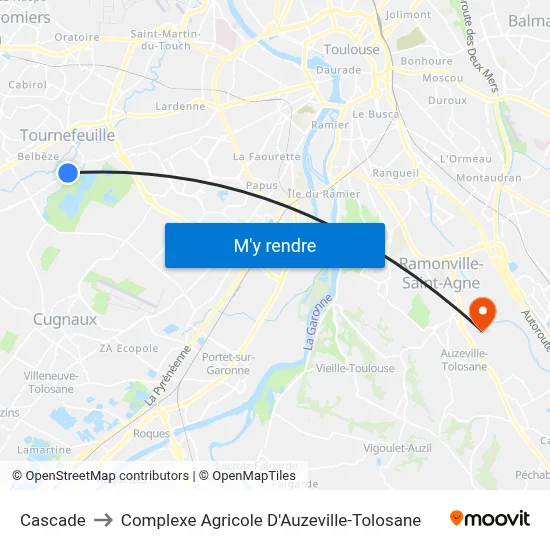 Cascade to Complexe Agricole D'Auzeville-Tolosane map